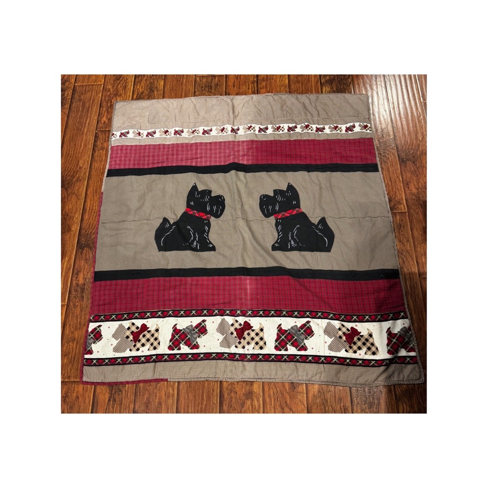 Handmade Scotty Dog Quilt Unisex 52x56 Red Black Excellent Plaid Applique Throw